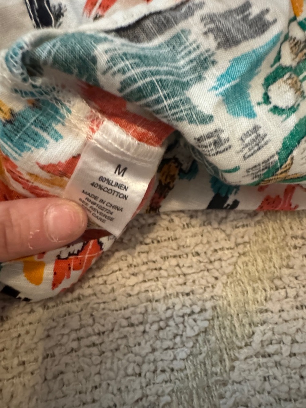 Hester & Orchard Linen Blend Boho Peasant Top Medium | Colorful Ikat Blouse - Picture 3 of 4